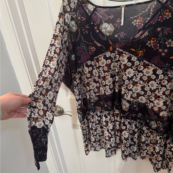 Free People Black and Cream Floral Blouse - Picture 2 of 5